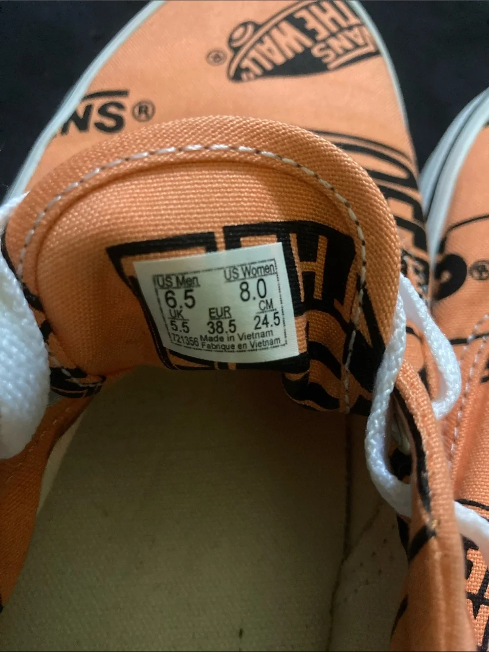 Vans Era Skate Sneakers Off The Wall Orange Logo Low-Top Women 8 Men 6.5